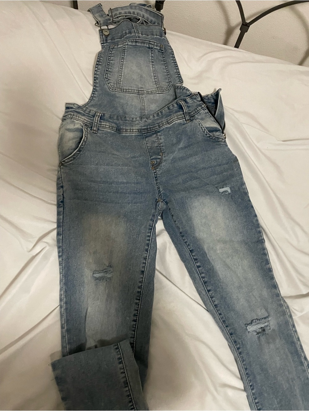 Wallflower Light Blue Distressed Denim Overalls